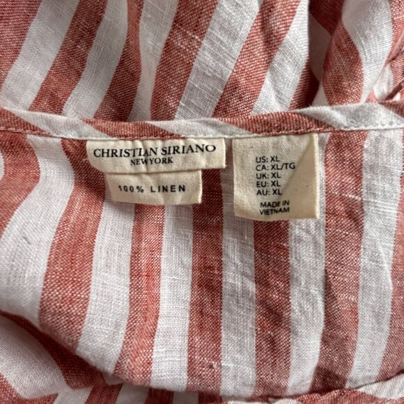 Christian Siriano Womens Red White Striped 100% Linen Top XL Short Sleeve Casual - Picture 3 of 7